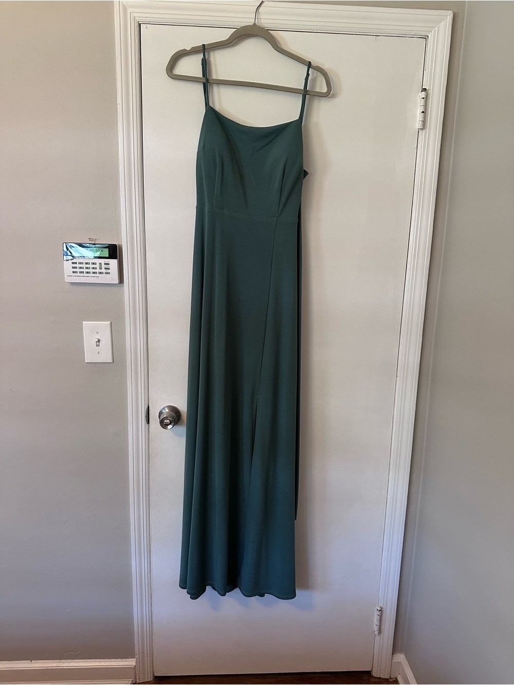 Sleek Forest Green Spaghetti Strap Maxi Dress